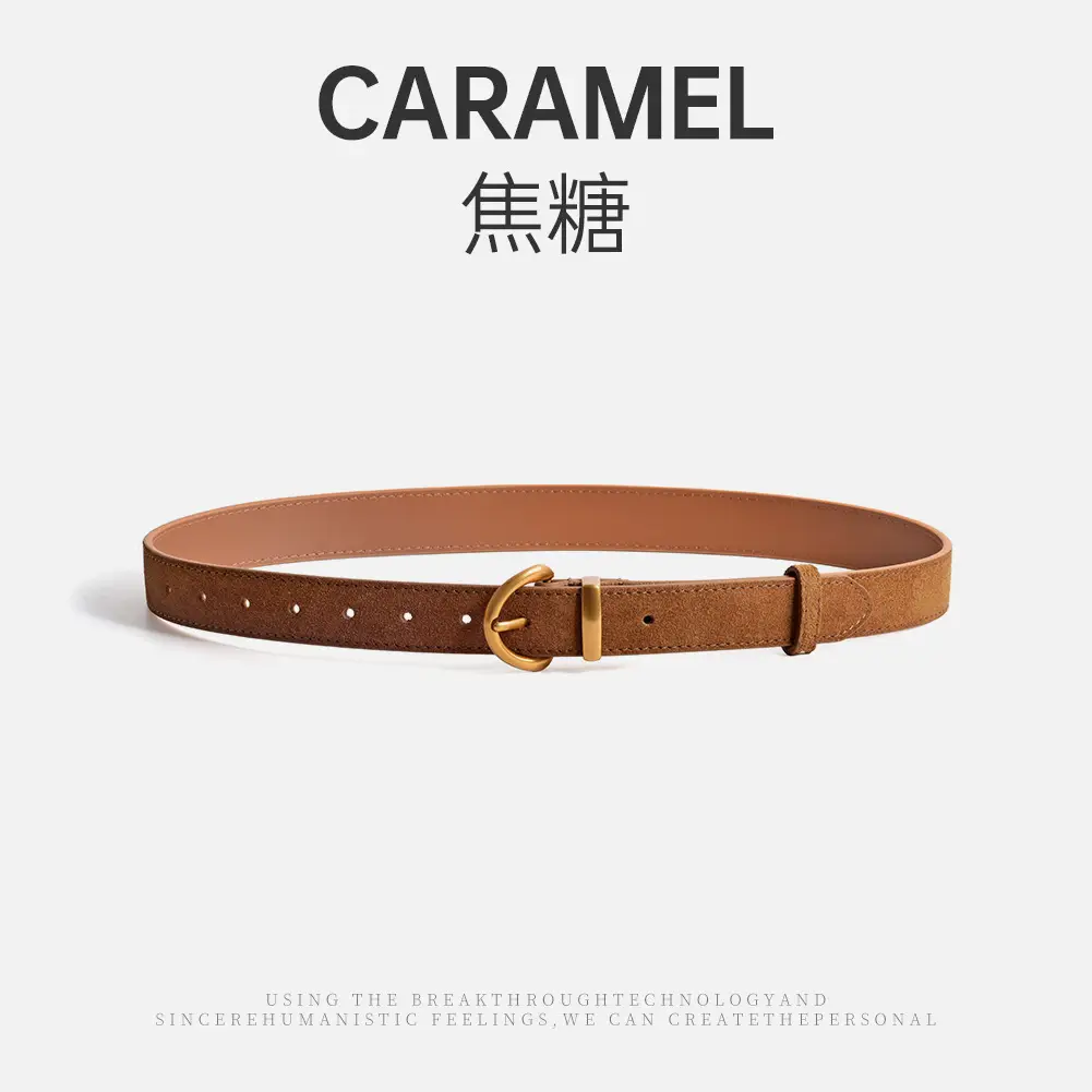 Camel Leather Belt with Gold Buckle - Image 2