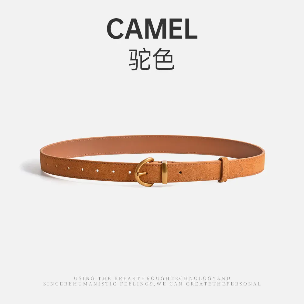 Camel Leather Belt with Gold Buckle - Image 4