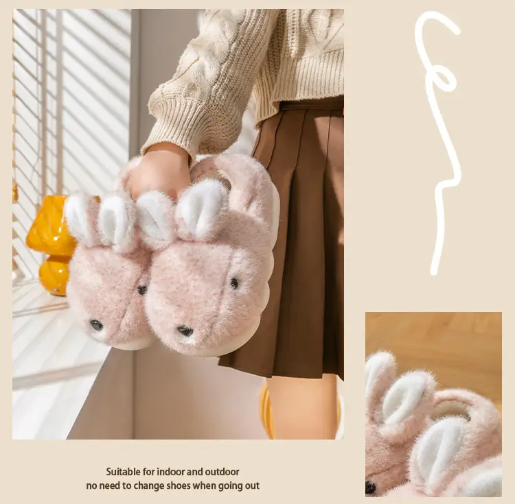 Women's Pink Rabbit Maternity Slippers Cotton Warm Indoor — feature 18