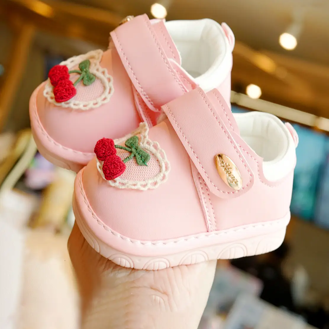Baby Shoes White Peach Embroidered 1-2Yrs Soft Sole