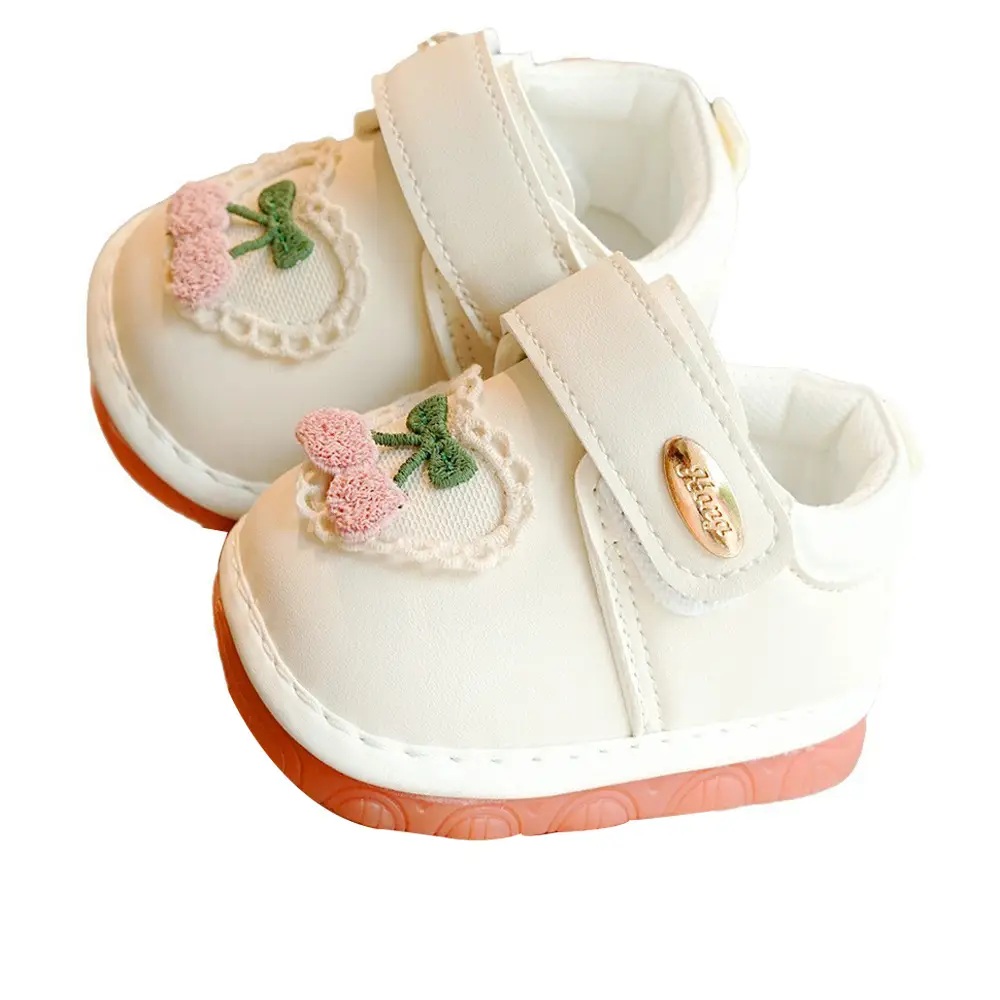 Baby Shoes White Peach Embroidered 1-2Yrs Soft Sole