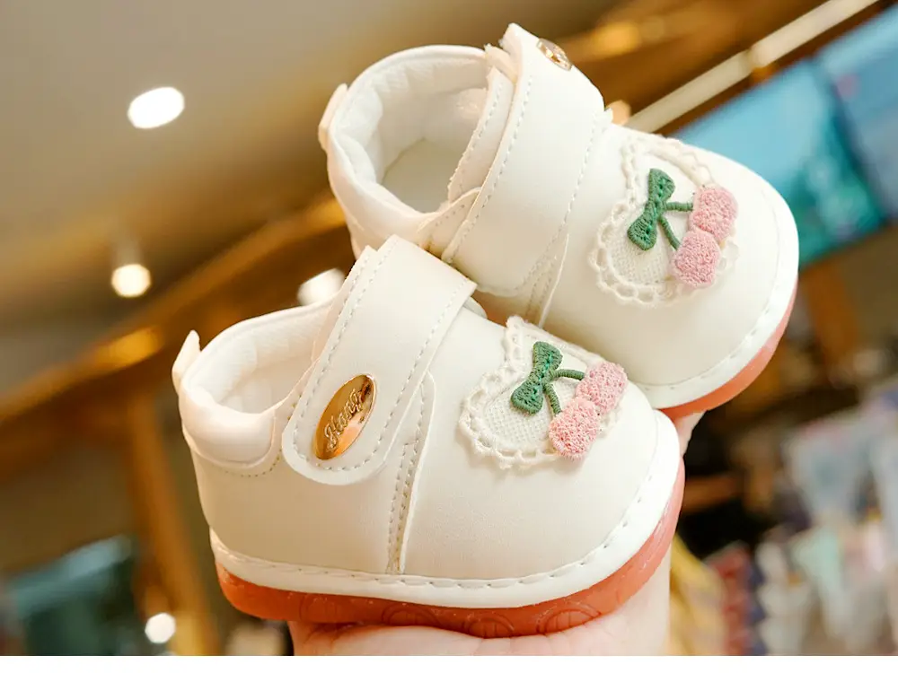 Baby Shoes White Peach Embroidered 1-2Yrs Soft Sole — feature 4