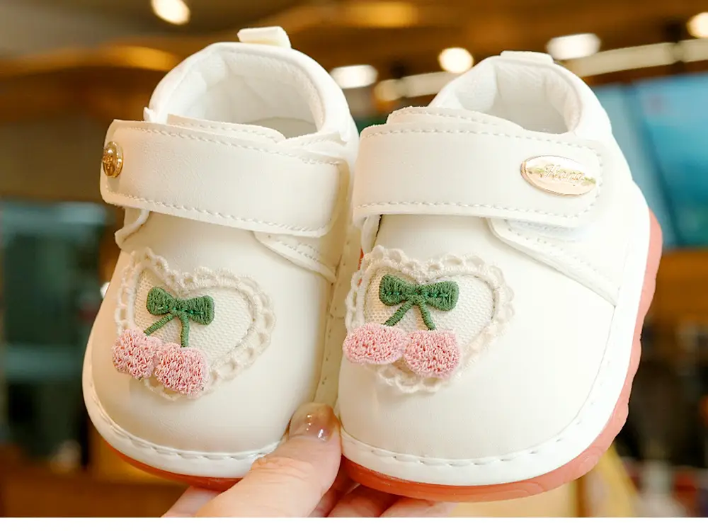 Baby Shoes White Peach Embroidered 1-2Yrs Soft Sole — feature 6
