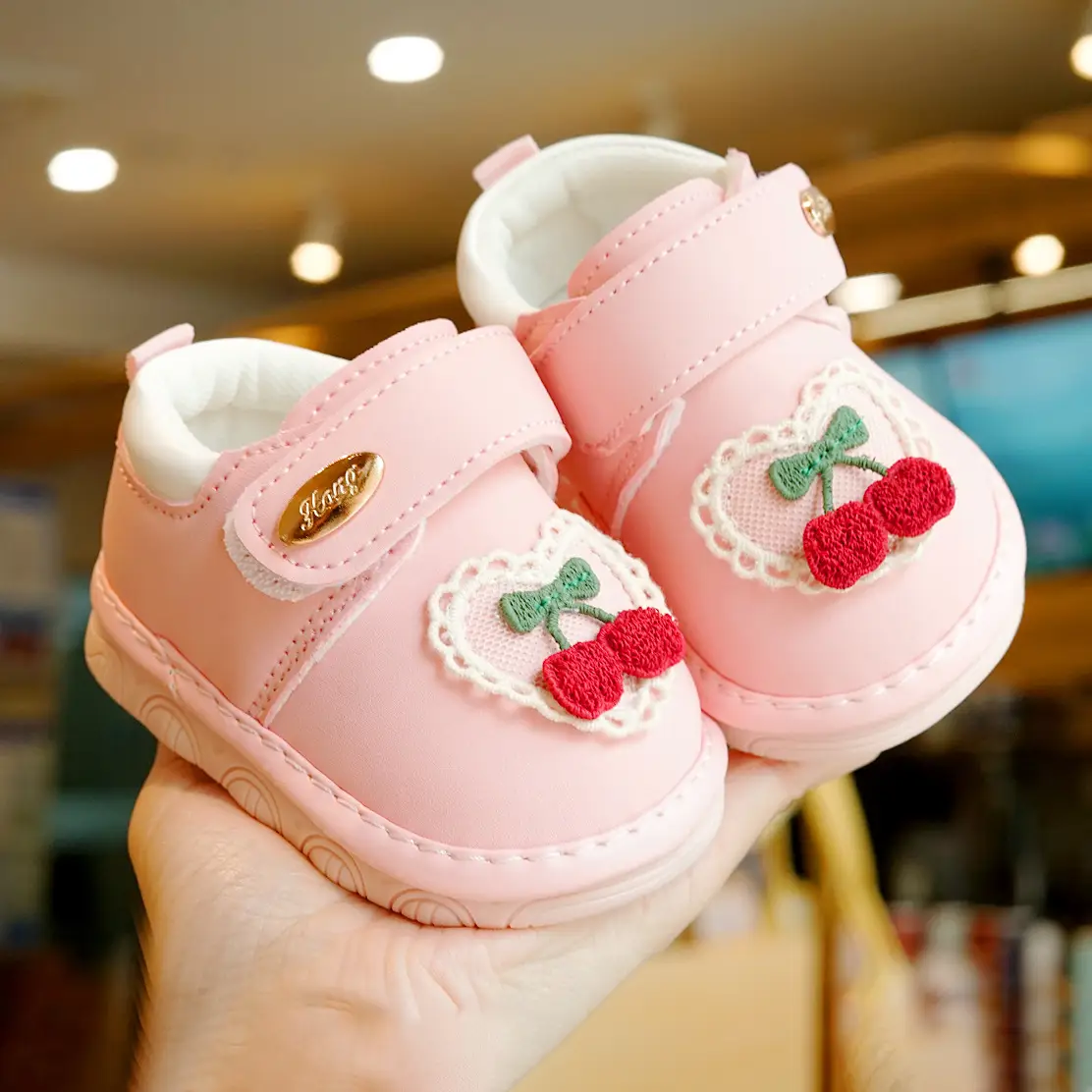 Baby Shoes White Peach Embroidered 1-2Yrs Soft Sole