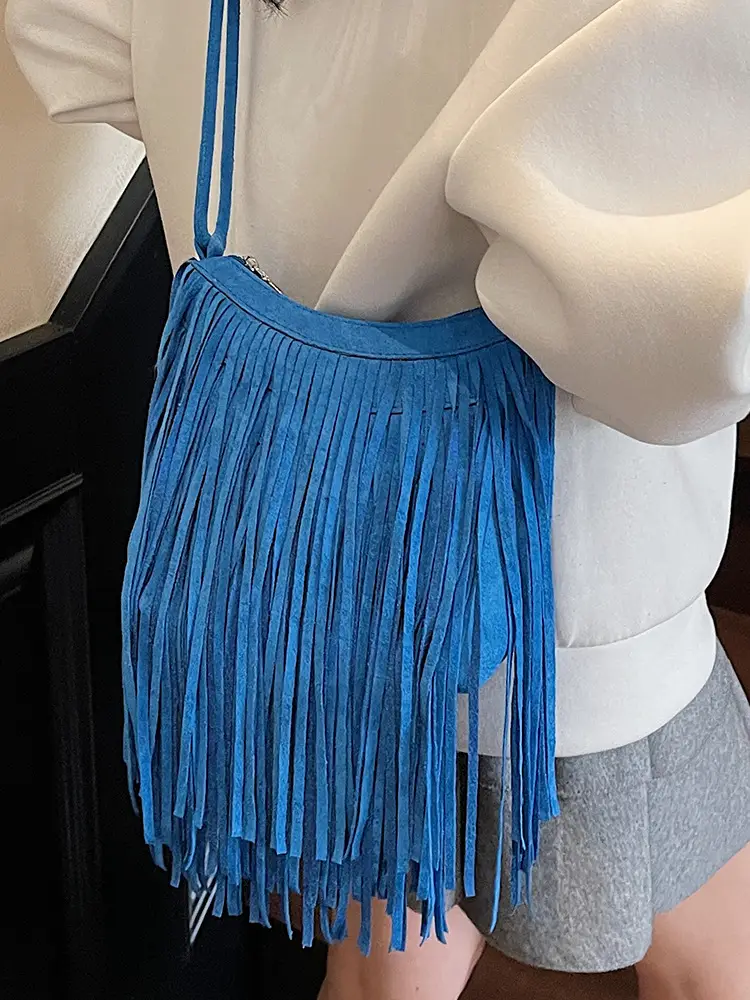 Women's Brown Fringed Shoulder Bag with Tassel Detail