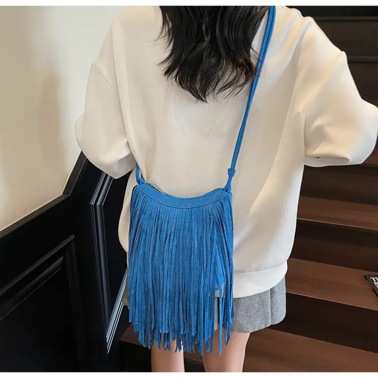 Women's Brown Fringed Shoulder Bag with Tassel Detail — feature 20
