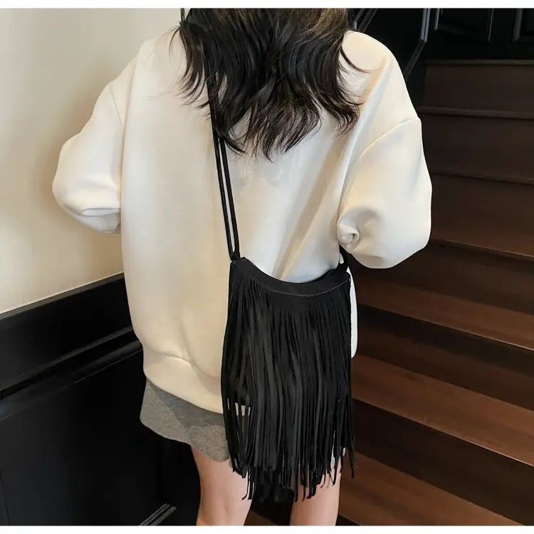 Women's Brown Fringed Shoulder Bag with Tassel Detail — feature 23