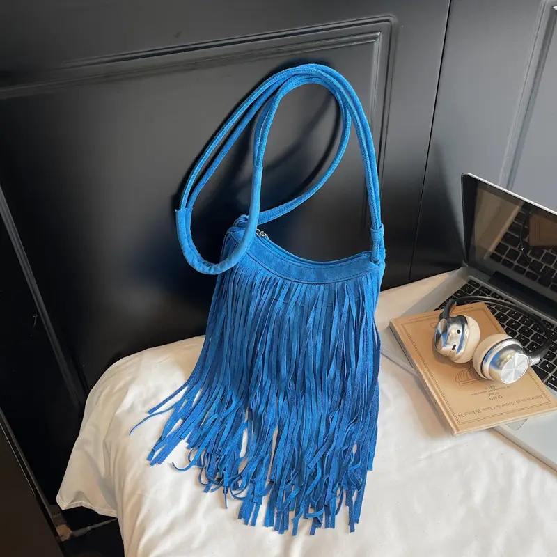 Women's Brown Fringed Shoulder Bag with Tassel Detail — feature 32