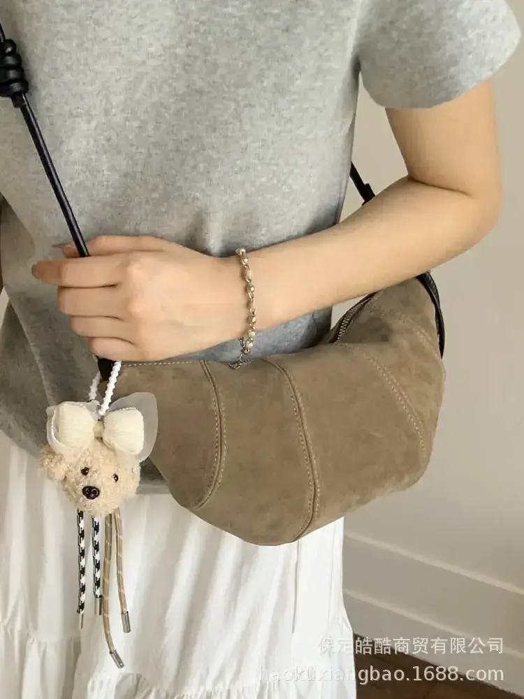 Suede Crossbody Bag Brown Large Capacity Women