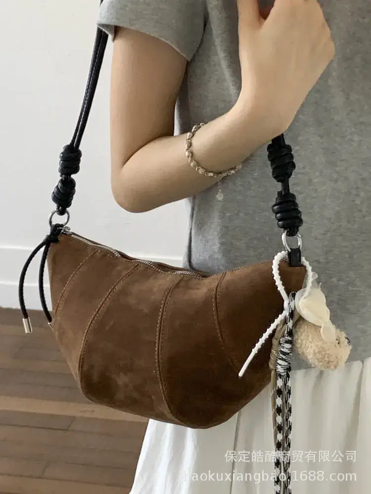 Suede Crossbody Bag Brown Large Capacity Women