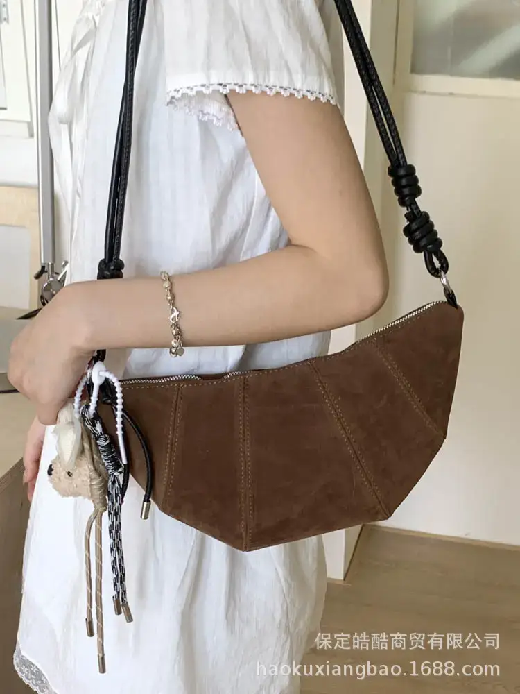 Suede Crossbody Bag Brown Large Capacity Women