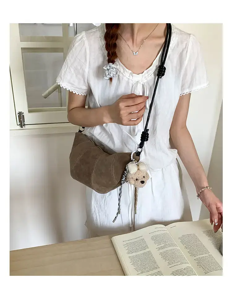 Suede Crossbody Bag Brown Large Capacity Women — feature 17