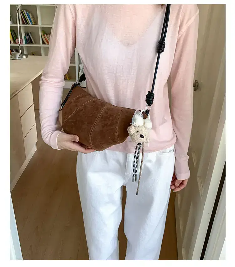 Suede Crossbody Bag Brown Large Capacity Women — feature 20