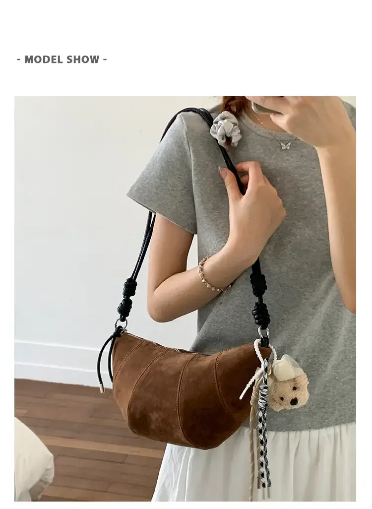 Suede Crossbody Bag Brown Large Capacity Women — feature 8