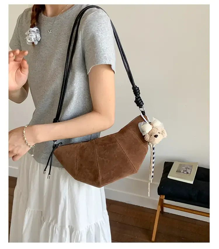 Suede Crossbody Bag Brown Large Capacity Women — feature 9