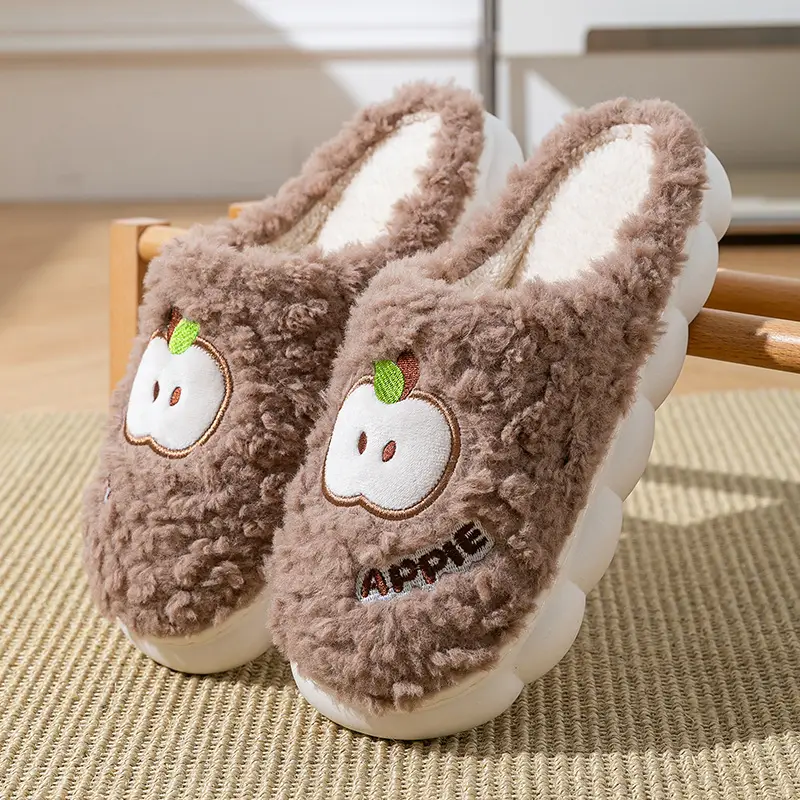 2025 Cartoon Apple Cotton Slippers Women Warm Winter - Image 10