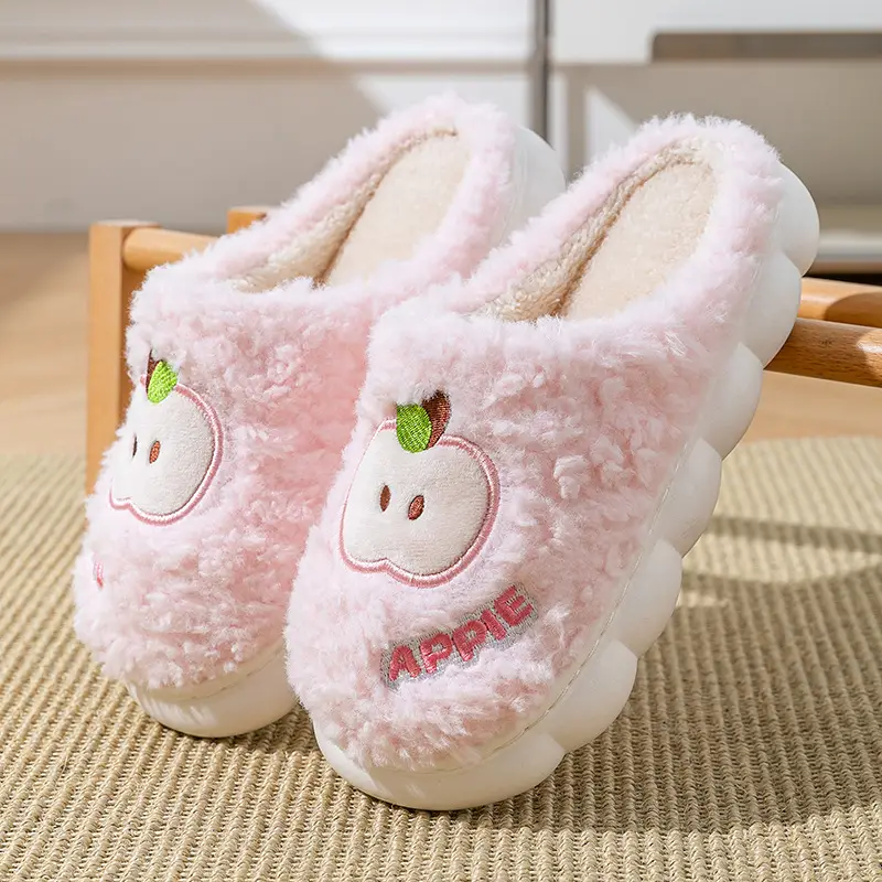 2025 Cartoon Apple Cotton Slippers Women Warm Winter - Image 6