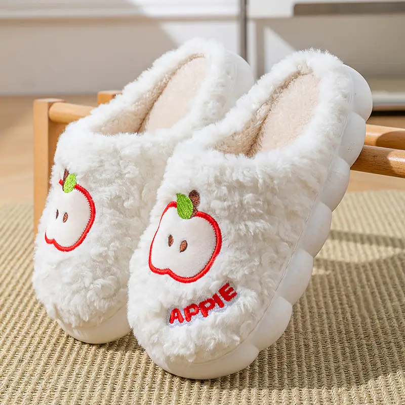 2025 Cartoon Apple Cotton Slippers Women Warm Winter - Image 7