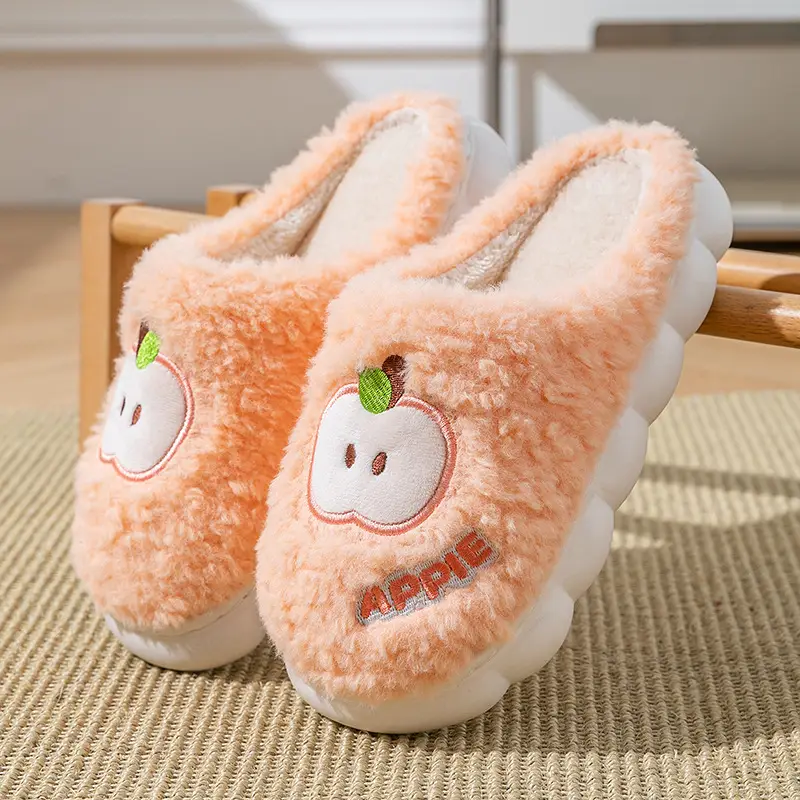 2025 Cartoon Apple Cotton Slippers Women Warm Winter - Image 8