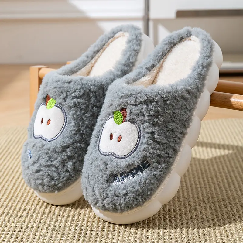2025 Cartoon Apple Cotton Slippers Women Warm Winter - Image 9