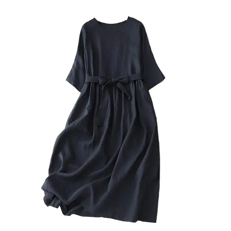 Black Belted Long Skirt Dress for Women - Image 5