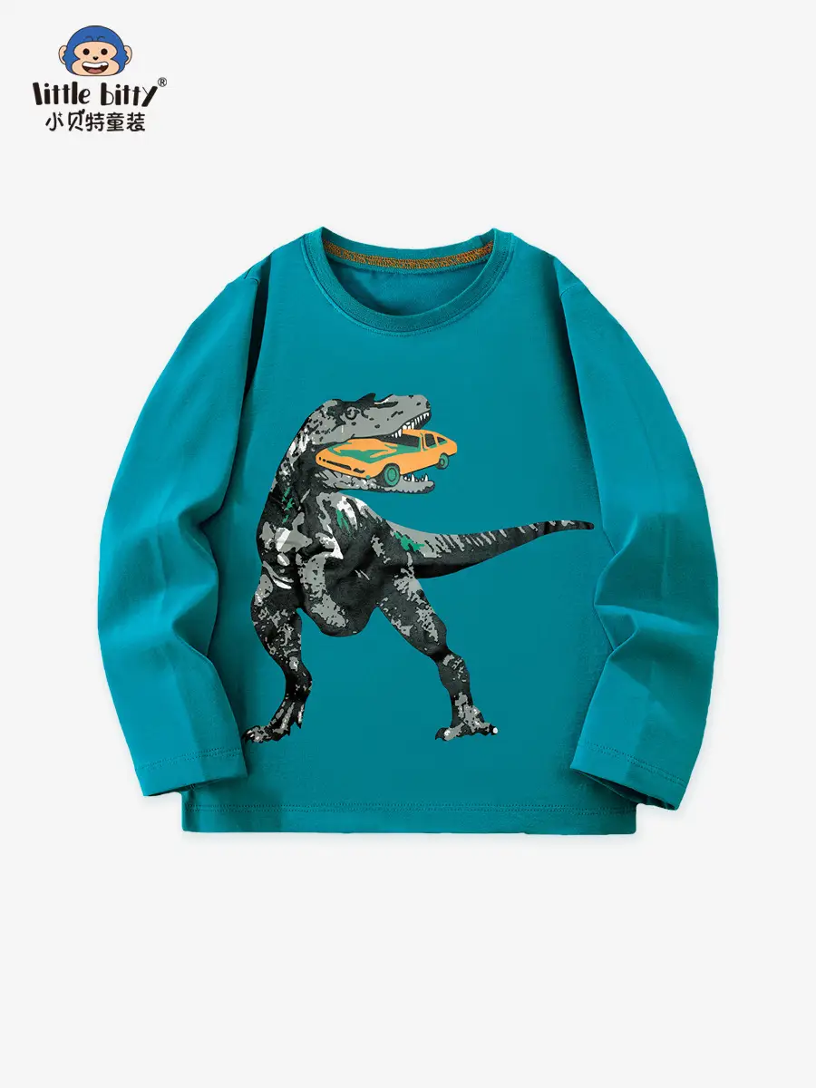 2025 Kids Dinosaur Sweatshirt Teal Long Sleeve - Image 3