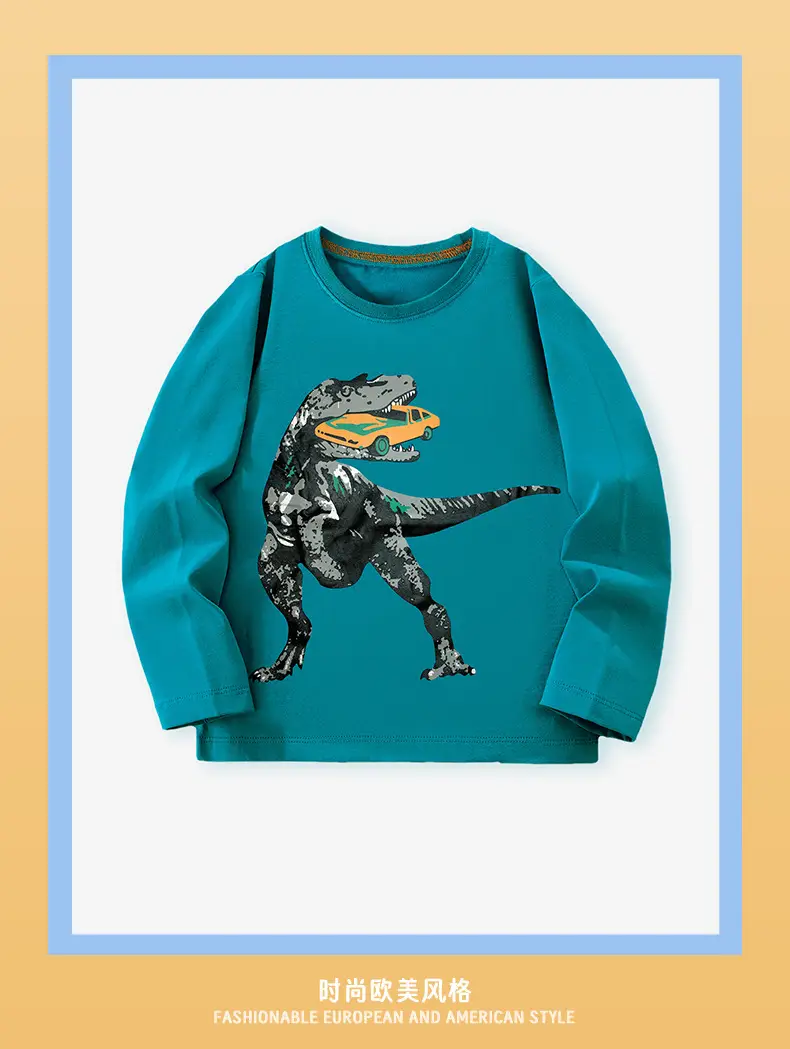 2025 Kids Dinosaur Sweatshirt Teal Long Sleeve — feature 3