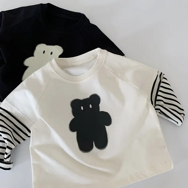 Boys Long Sleeve T-Shirt Autumn 2025 Cotton Beige Black Bear Print — feature 10