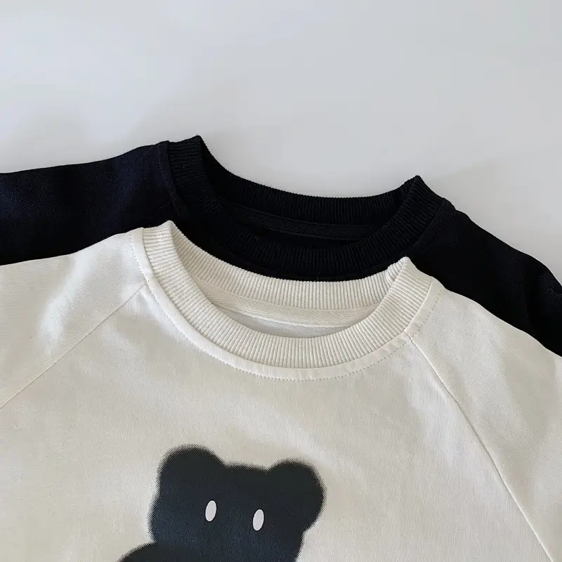 Boys Long Sleeve T-Shirt Autumn 2025 Cotton Beige Black Bear Print — feature 8