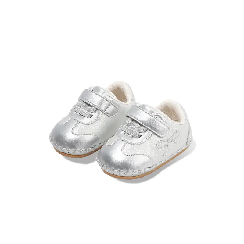 New 0-1 Year Baby Shoes Silver Velcro 6-12 Months