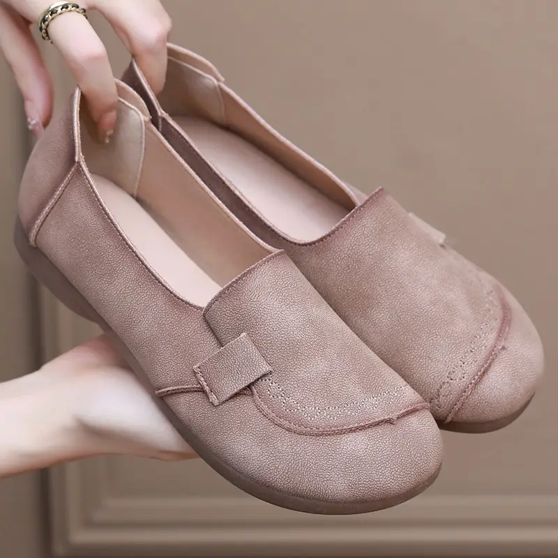 Mom's Shoes Flats for Women 2025 Spring and Autum New Soft-Soled Comfortable Slip-On Beanie Shoes Old Beijing Cloth Shoes for Women