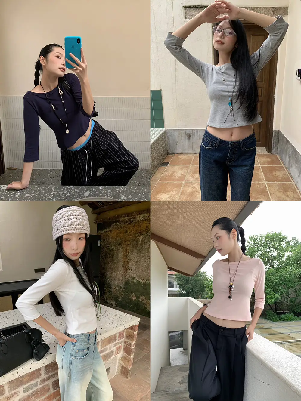 [9Hour] American Sweet and Spicy Style Right Shoulder T-Shirt for Women 2025 Autum Versatile Mid-Sleeve Micro-Elastic Top for Women C250635