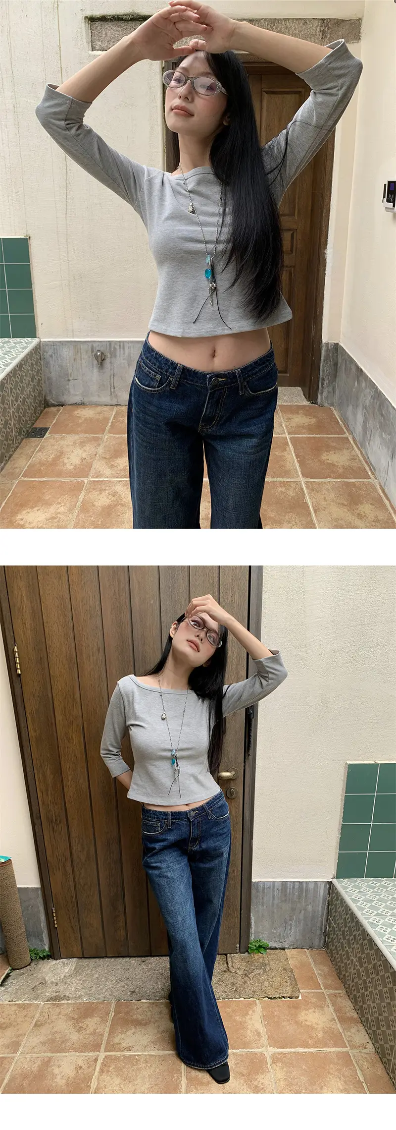 [9Hour] American Sweet and Spicy Style Right Shoulder T-Shirt for Women 2025 Autum Versatile Mid-Sleeve Micro-Elastic Top for Women C250635 — feature 10