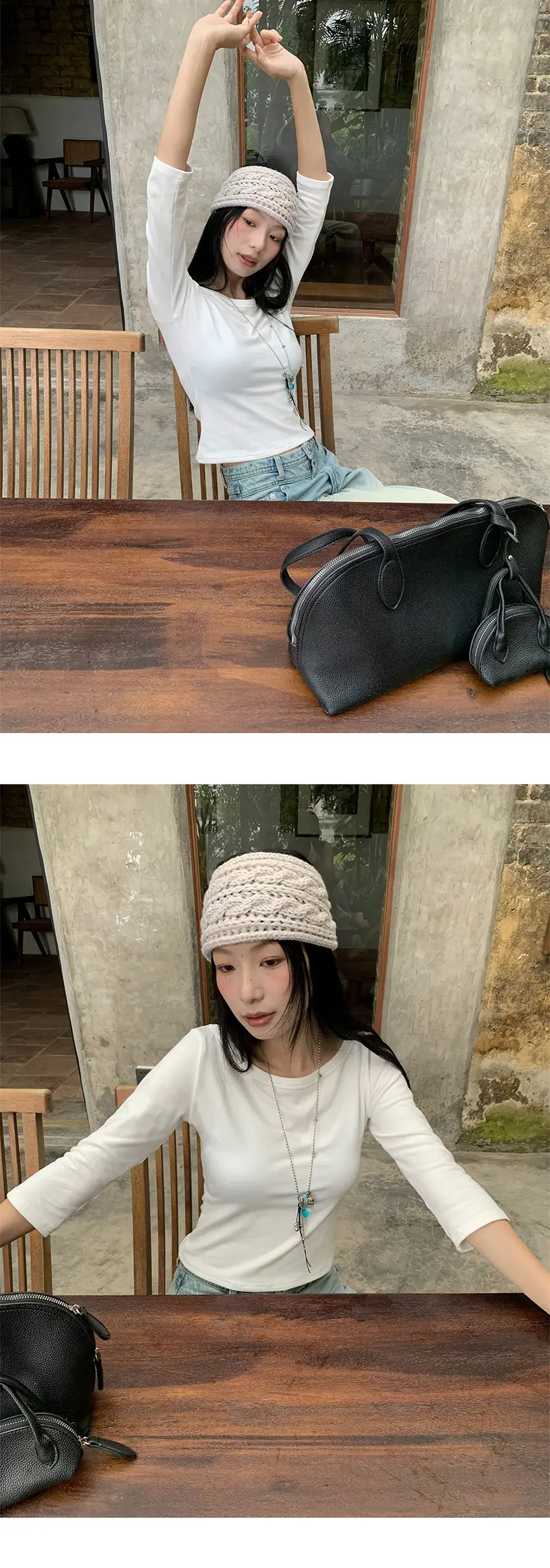 [9Hour] American Sweet and Spicy Style Right Shoulder T-Shirt for Women 2025 Autum Versatile Mid-Sleeve Micro-Elastic Top for Women C250635 — feature 12