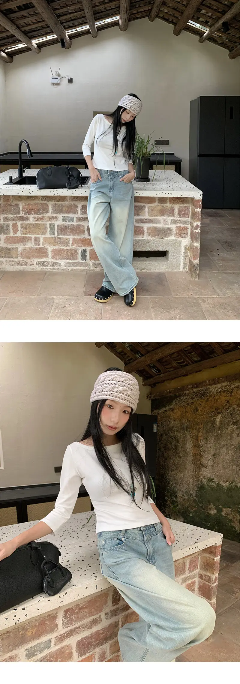 [9Hour] American Sweet and Spicy Style Right Shoulder T-Shirt for Women 2025 Autum Versatile Mid-Sleeve Micro-Elastic Top for Women C250635 — feature 13