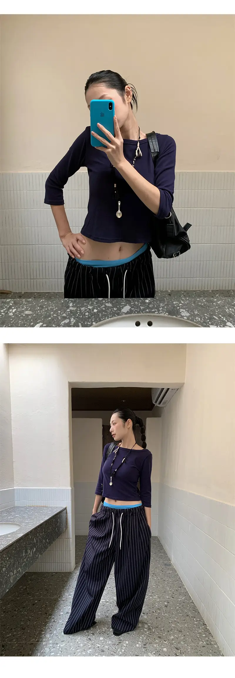 [9Hour] American Sweet and Spicy Style Right Shoulder T-Shirt for Women 2025 Autum Versatile Mid-Sleeve Micro-Elastic Top for Women C250635 — feature 18