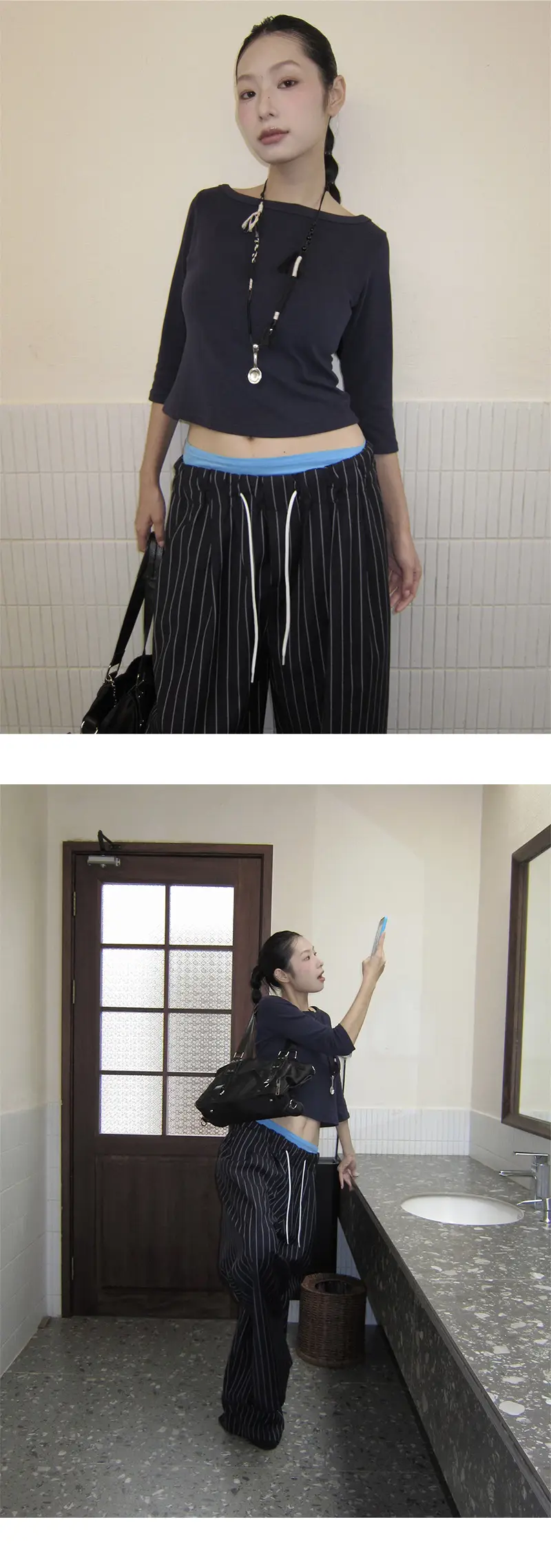[9Hour] American Sweet and Spicy Style Right Shoulder T-Shirt for Women 2025 Autum Versatile Mid-Sleeve Micro-Elastic Top for Women C250635 — feature 22