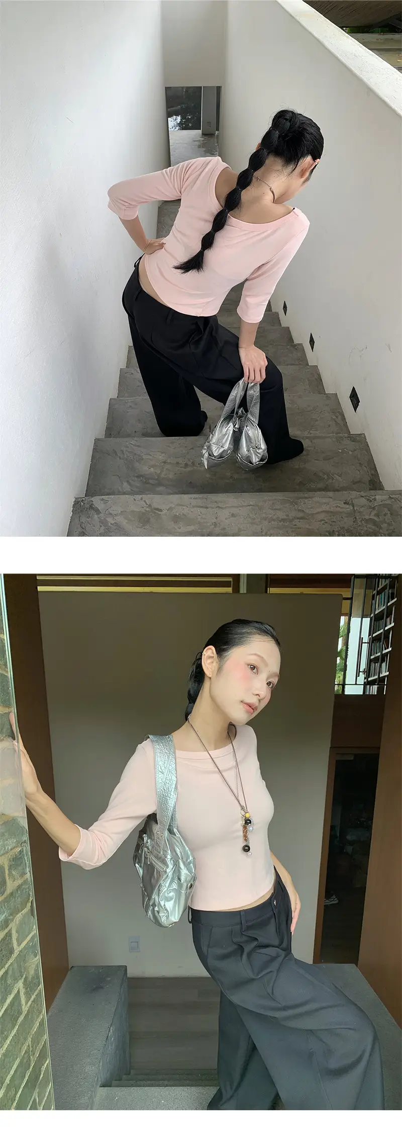 [9Hour] American Sweet and Spicy Style Right Shoulder T-Shirt for Women 2025 Autum Versatile Mid-Sleeve Micro-Elastic Top for Women C250635 — feature 28