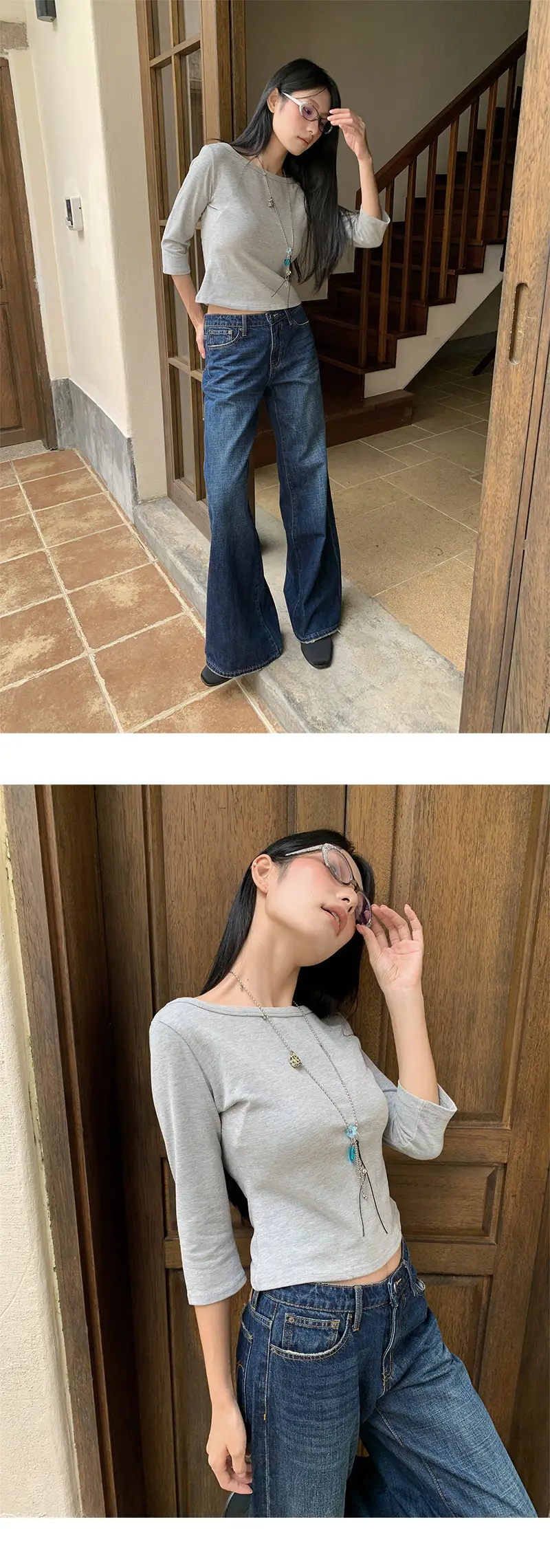 [9Hour] American Sweet and Spicy Style Right Shoulder T-Shirt for Women 2025 Autum Versatile Mid-Sleeve Micro-Elastic Top for Women C250635 — feature 9