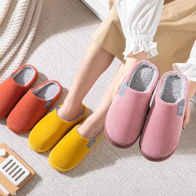 Autumn and Winter Cotton Slippers for Women and Couples, Indoor Home Thick-Soled Non-Slip Cotton Slippers, Plush Slippers for Men, Cold-Proof