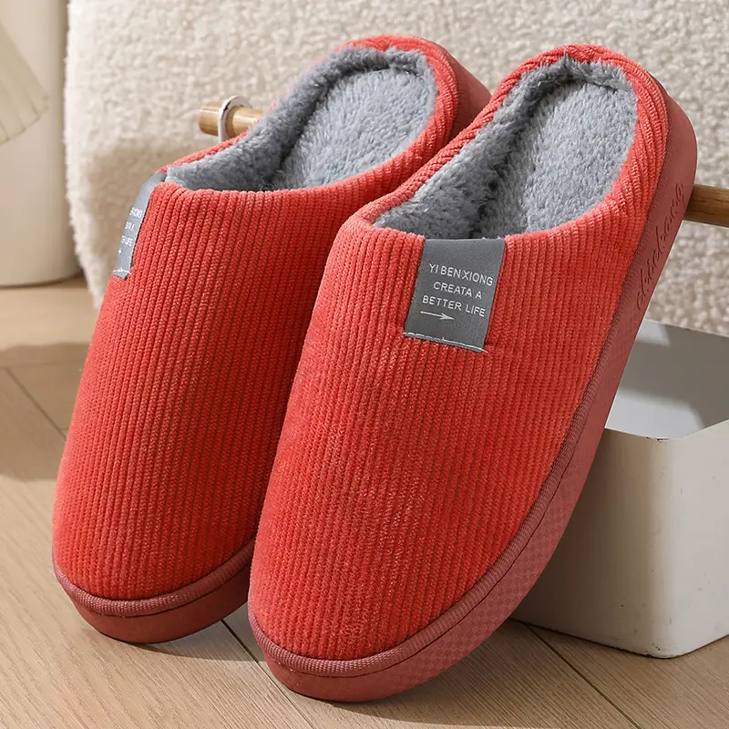 Autumn and Winter Cotton Slippers for Women and Couples, Indoor Home Thick-Soled Non-Slip Cotton Slippers, Plush Slippers for Men, Cold-Proof