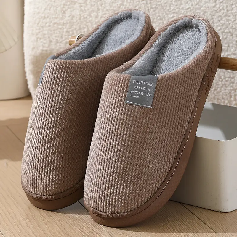 Autumn and Winter Cotton Slippers for Women and Couples, Indoor Home Thick-Soled Non-Slip Cotton Slippers, Plush Slippers for Men, Cold-Proof