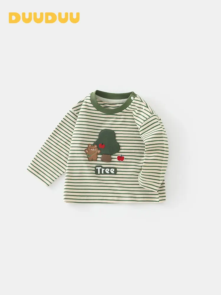 Duuduu Kids T-Shirt Striped Green White Long Sleeve