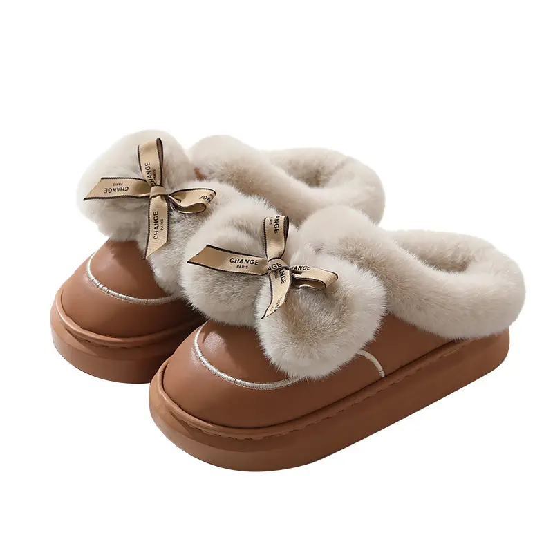 Cotton Slippers for Women at Home, Warm Bow-Knot Leather Cotton Slippers for Outer Wear, Thick-Soled Thick-Soled Bestie Warm Slippers - Image 9