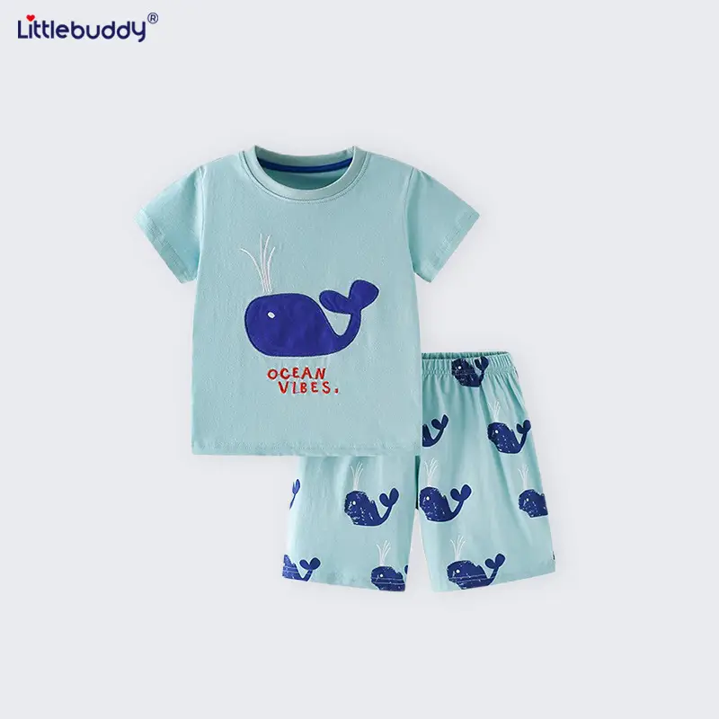 Little Buddy Boys' Blue Whale Print Suit Summer - Image 3