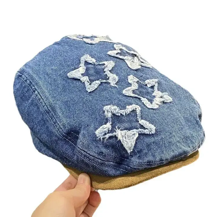 Vintage Denim Duckbill Cap for Women Embroidered Beret - Image 19