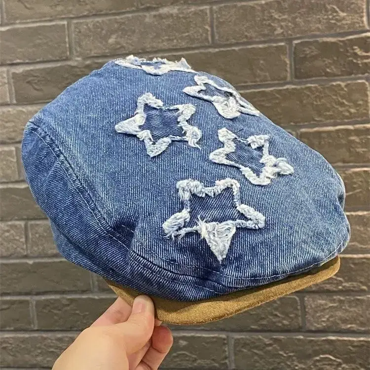 Vintage Denim Duckbill Cap for Women Embroidered Beret — feature 10