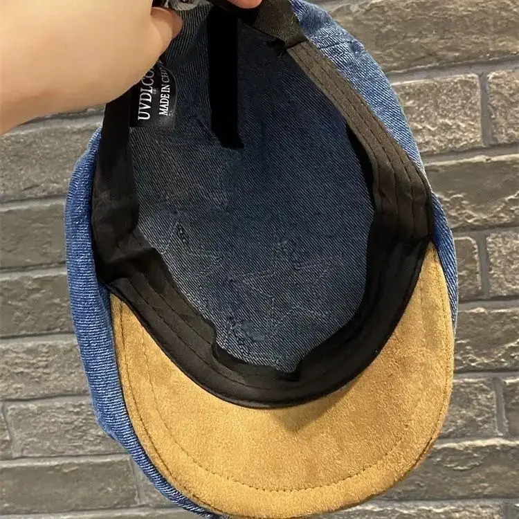 Vintage Denim Duckbill Cap for Women Embroidered Beret — feature 12