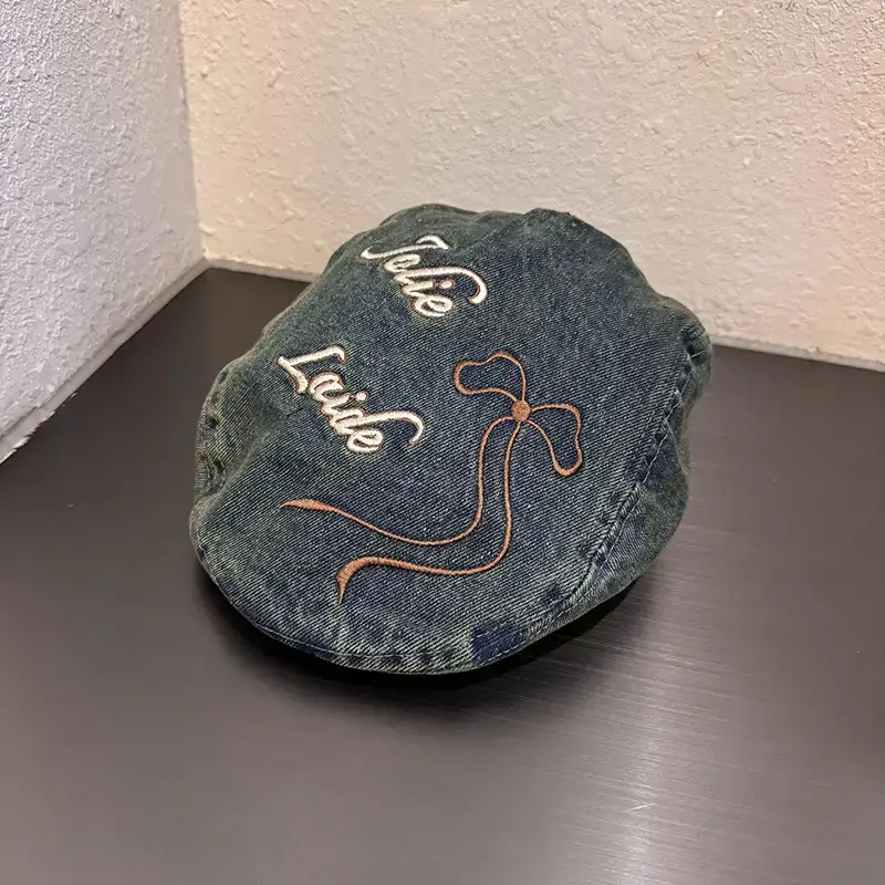 Vintage Denim Duckbill Cap for Women Embroidered Beret - Image 14