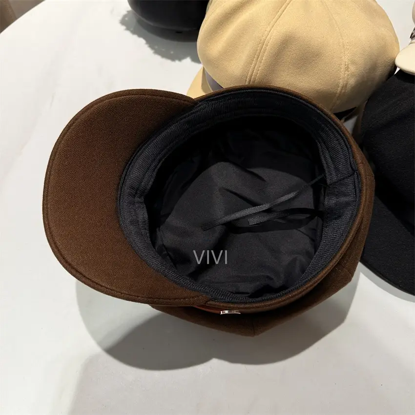Women Leather Belted Octagonal Cap Brown Winter Warm - Image 6